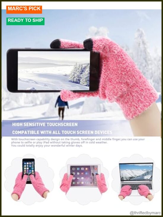 Winter Beanie Hat Scarf Touchscreen Gloves Set - Acrylic & Polyester, Thermal